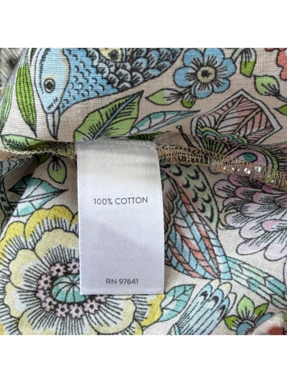 J. Jill Womens Size M Button-Up Shirt Floral Bird Cotton Long Sleeve Botanical - Picture 7 of 8